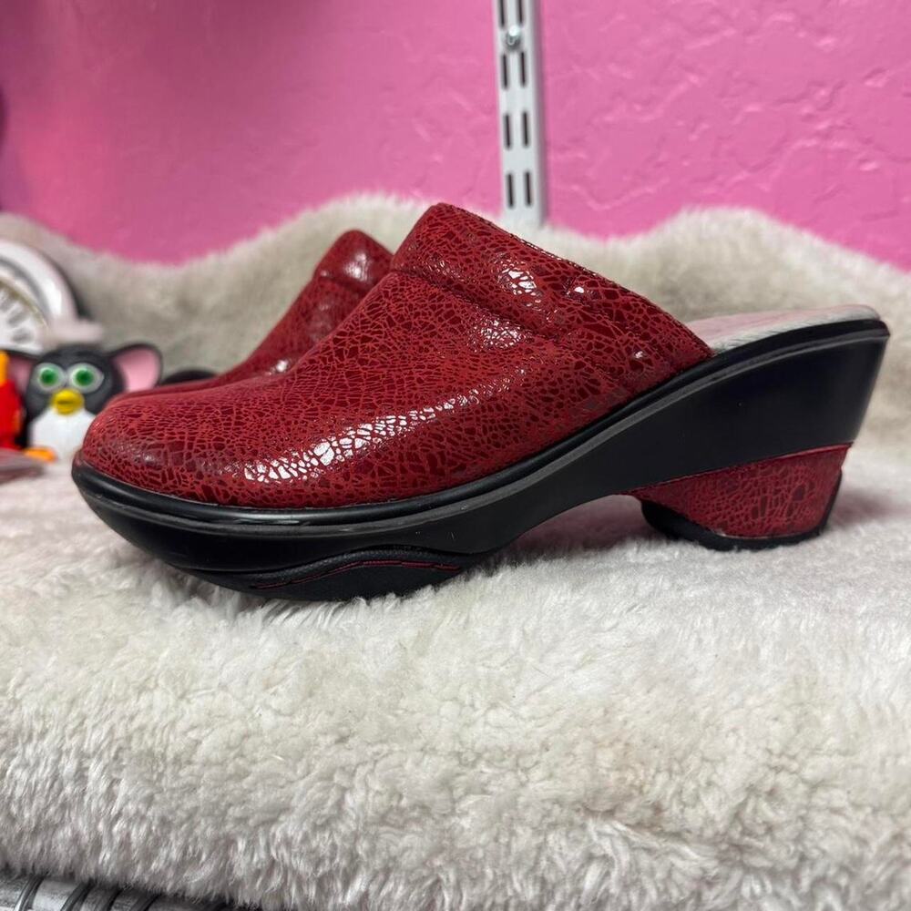 Red faux suede slip on
